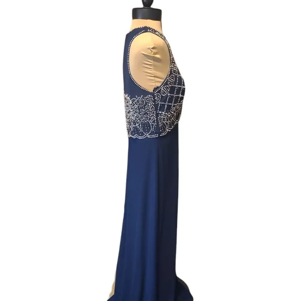 Cachet Embellished Navy Blue Long Dress Gown Size 10